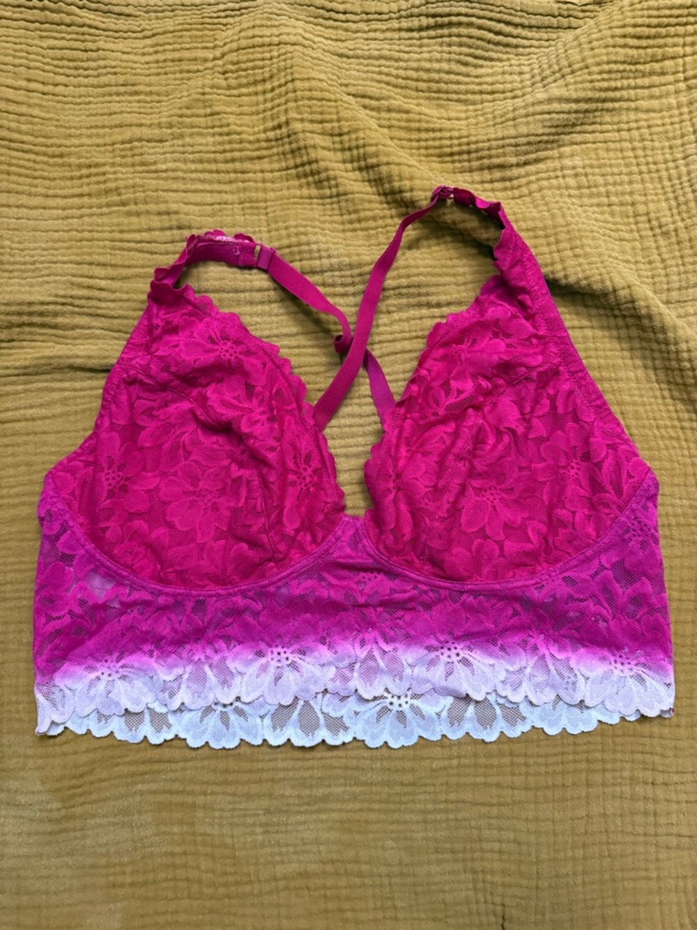 No Boundaries Fuchsia Pink to White Lace Racerback Bralette- no padding